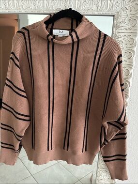 Magaschoni Brown & Black Striped Mock Neck Sweater